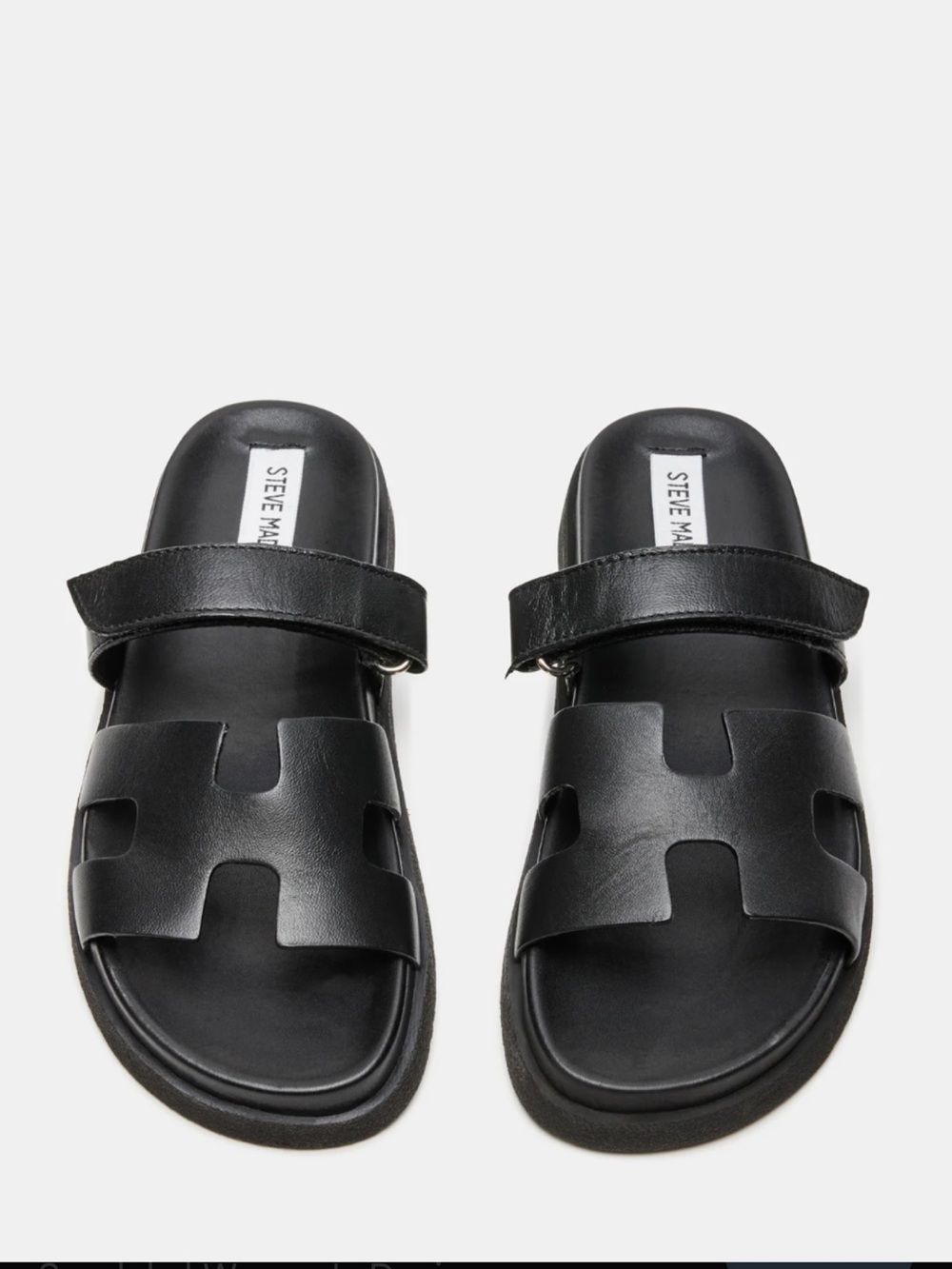 Steve Madden Women’s Mayven Black Leather Flatform Slide Sandals